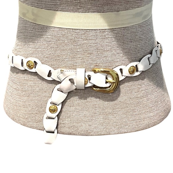 Size XS/S/M Vintage Womens 90s White and Gold Statement Belt Cabochon Lions Head